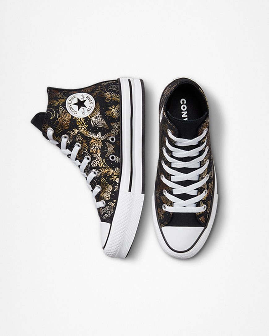 Zapatos Plataforma Converse Chuck Taylor All Star EVA Lift Butterfly Shine Altas Niña Negras Doradas Blancas | PE W75LP0